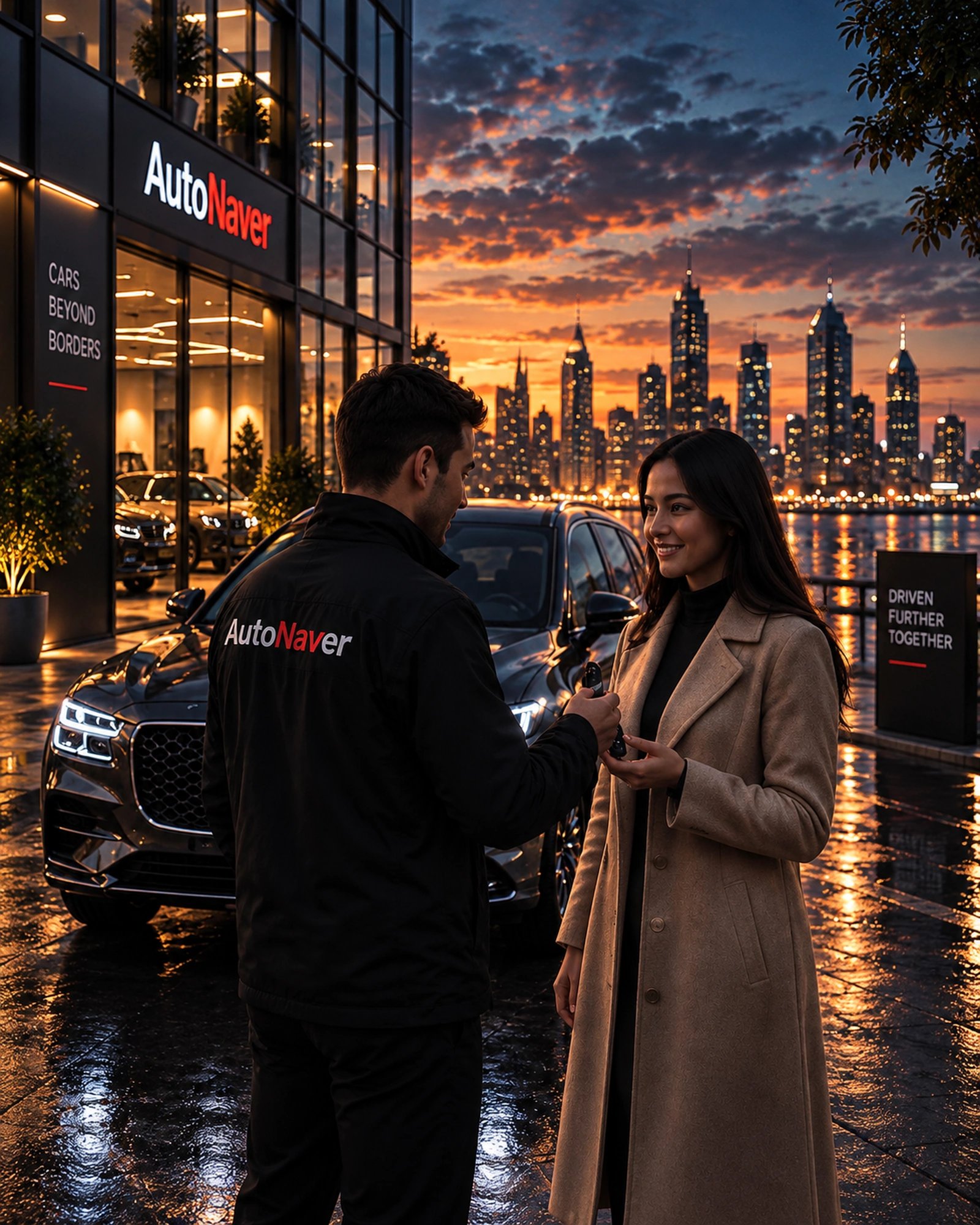 Менеджер AutoNaver передаёт ключи от автомобиля клиенту